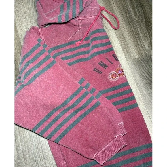 90s Vintage Union Bay Sweatshirt Size XL Maroon Stripe Hoodie Grunge Y2K Logo - Picture 9 of 9